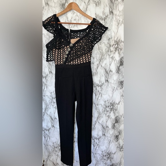 Self-Portrait Lace Frill Jumpsuit Black Size 2 - Picture 4 of 12